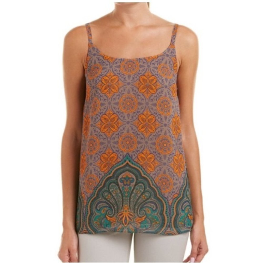CAbi Arabesque Filagree Patterned Cami Tank M Orange Teal Blue Taupe